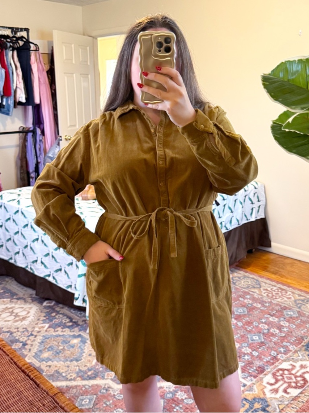 Laura Ashley green corduroy long sleeve dress